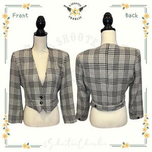 Vintage Womens AVANT PREMIERE Gray Wool Houndstooth 2 Button Blazer Jacket Small